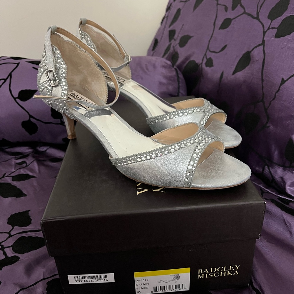 Badgley Mischa Gillian evening shoe in silver with jewel accents.